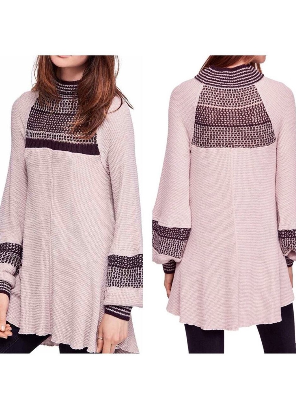 Free People size S snow day tunic Crochet Open Knit Sweater
